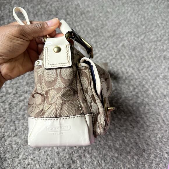 Y2K COACH Brown White Legacy Shoulder Double Turn Lock Signature Bag